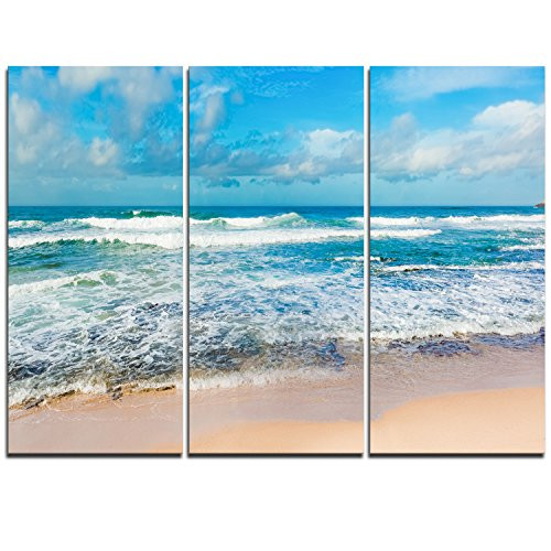 Designart Indian Ocean Panoramic View-Extra Large Seashore Canvas Art-36x28in-Multipanel 3 Piece, 36x28-3 Panels
