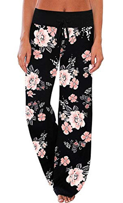 Women s Black Comfy Floral Pajama Pants Yoga Sweat Pants Women Wide Leg Jogger Pants Lounge Pants Palazzo Large