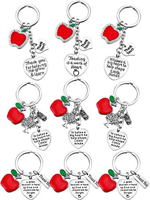 WILLBOND 9 Pieces Teacher Keychain Teacher Appreciation Gifts Teacher Thank You Keyring for Teachers