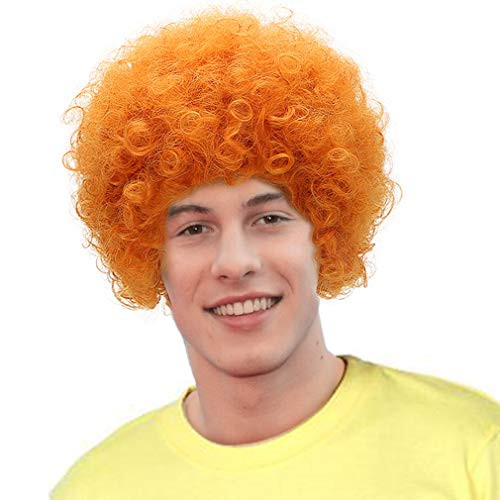 Orange Curly Anime Cosplay Wig Man Synthetic Role Play Hair Wigs for Party Costume Halloween