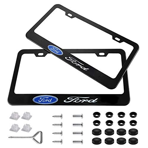 JDclubs 2pcs License Plate Frames with Screw Caps Set Stainless Steel Frame Applicable to US Standard Cars License Plate  fit Ford