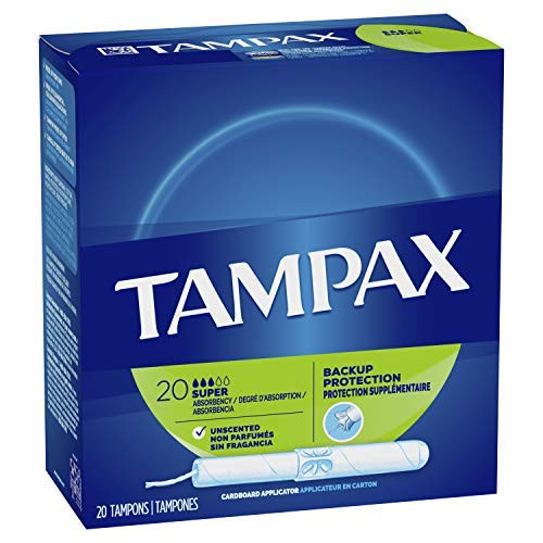 Tampax Cardboard Applicator Tampons  Super Absorbency  Unscented  20 Count   Pack of 4  80 Total Count   Packaging May Vary