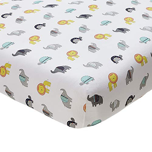 Wendy Bellissimo Nursery Bedding Baby Crib Bedding Fitted Sheet 200 Thread Count   Jungle Elephant in Navy  Turquoise  Orange   White