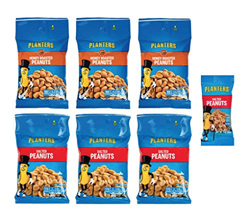 Planters Peanuts  6 Pack  3 of Each Flavor  Salted Peanuts and Honey Roasted Peanuts 4oz Size  with Free Salted Peanuts Single Serve Pack