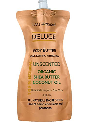 DELUGE   Unscented Body Butter with Organic Shea Butter  Coconut Oil  Aloe Vera  Fragrance Free  Cruelty Free  Eco Friendly Packaging  6 oz