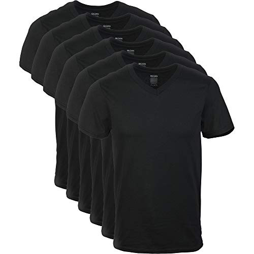 Gildan Men s V Neck T Shirts Multipack  Black  6 Pack   Small