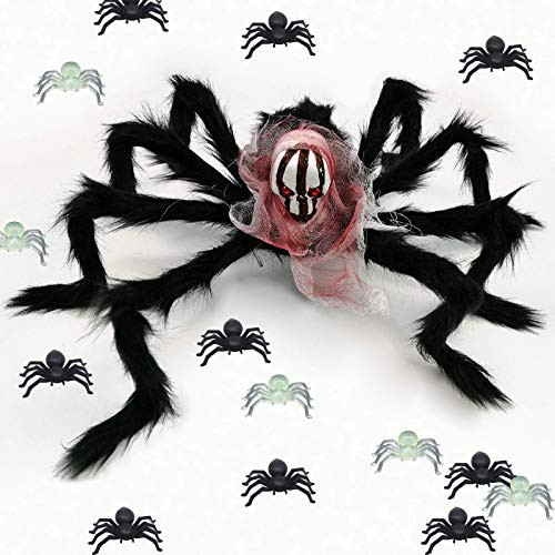 Oleoly Halloween Skeleton Spider Decoration Sets  Red Eyes Skull Bendable Spider Legs  1Pack Skull Spider and 40Pack Small Spiders  Creepy Halloween Indoor and Outdoor Yard Horror Decoration  A