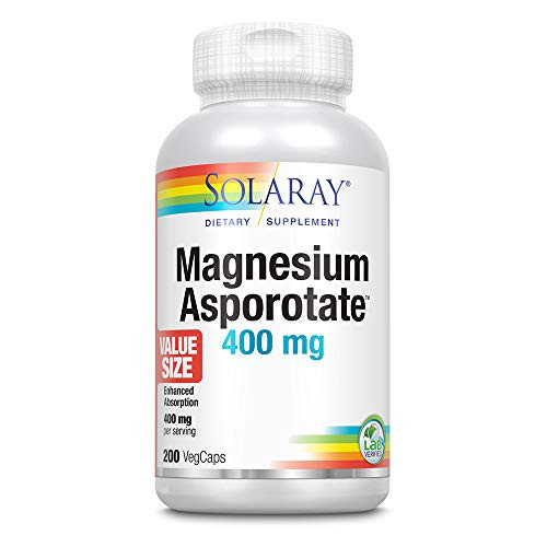 Solaray Magnesium Asporotate 400 mg   High Absorption Formula   Healthy Heart   Nerve Support   100 Serv  200 VegCaps