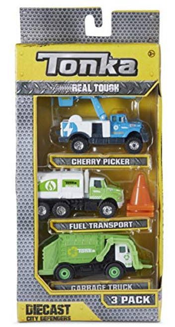 Tonka Real Tough Diecast City Defenders 3-Pack: Cherry Picker, Fuel Transport, Garbage Truck Tonka Real Tough Diecast City Defenders 3-Pack: Cherry Picker, Fuel Transport, Garbage Truck