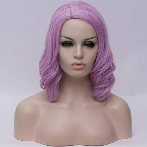 BUFASHION Bob Curly Wavy Wig Short Light Purple Wigs Cosplay Costume Halloween Wigs For Women With Wig Cap  Light Purple