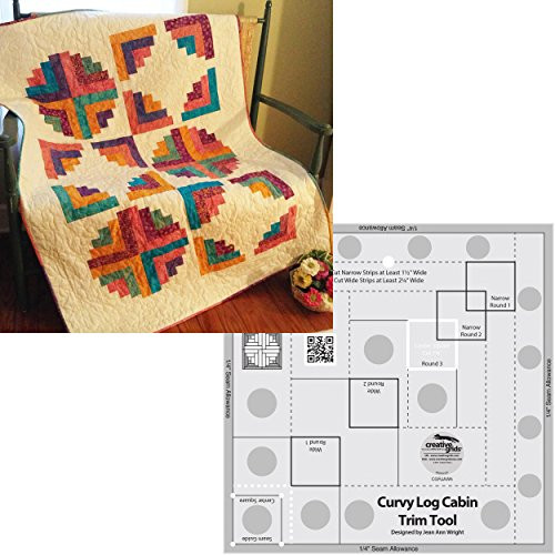 Bundle of Creative Grids Curvy Log Cabin Trim Tool 8in Finished Blocks and Cut Loose Press Hopscotch Curvy Log Cabin Quilt Pattern