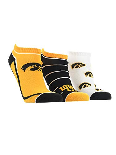 TCK Iowa Hawkeyes No Show Socks Full Field 3 Pack  Black Gold White  Medium