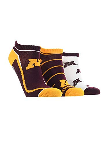 TCK Minnesota Golden Gophers No Show Socks Full Field 3 Pack  Maroon Gold White  Medium