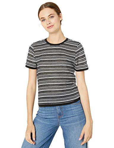 BB Dakota Junior s Fairisle Fancy Short Sleeve Stripe top  Black  Extra Small