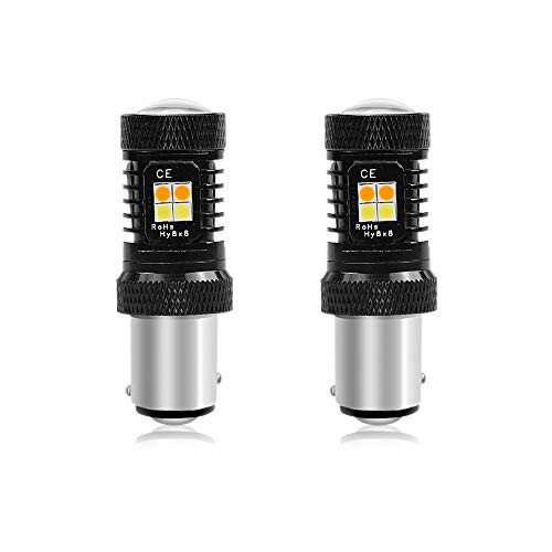 1157 LED Light Bulb Leadtops White and Amber Switchback 3030 Chipset SMD LED Bulbs with Projector for Car Turn Signal Lights DRL 1157 2057 2357 7528 BAY15D P21 5W