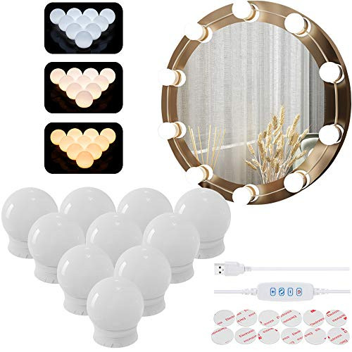 sylvwin Vanity Mirror Lights Hollywood Style Mirror Lights Kit with 10 Dimmable LED Bulbs Vanity Makeup Light with 3 Color Modes   10 Brightness for Dressing Mirror USB Cable Not Include Mirror