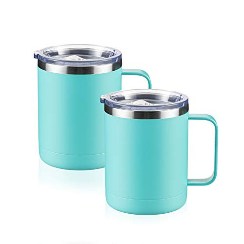 COMOOO 12oz Tumbler Stainless Steel Coffee Mug with Handle   Double Wall Vacuum Cup with Lid for Hot   Cold Drinks  Mint Green  2