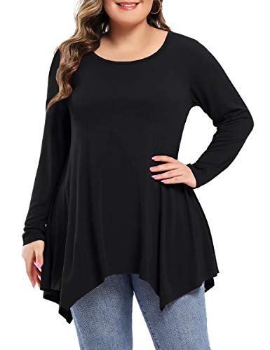 BELAROI Womens Long Sleeve Tunic Tops Plus Size Loose Tunic T Shirt for Leggings 2X Black