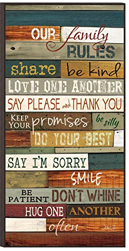 Our Family Rules Colorful Distressed Wood 18 x 9 Wood Wall Art Sign Plaque