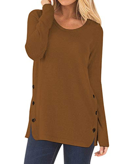 CYiNu Women Casual Long Sleeve Tops Loose Fall Pullover Tunic Shirts Blouses Brown S CYiNu Women Casual Long Sleeve Tops Loose Fall Pullover Tunic Shirts Blouses Brown S