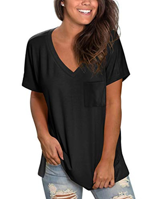 Black Tops for Women V Neck Short Sleeve Tunic Shirts Loose Fitting XXL