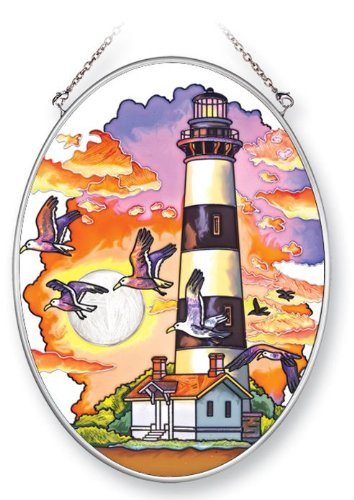 Amia 41351 Lighthouse at Dusk 5 1 2 by 7 Inch Oval Sun Catcher  Medium