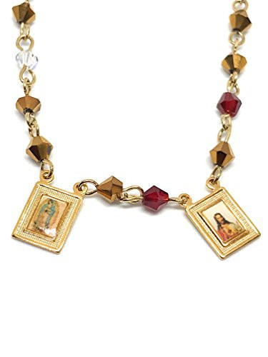 LESLIE BOULES Scapular Pendant Necklace 18 Inches Colored Cristal Bead Chain Religious Jewelry