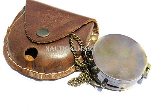 NauticalMart Brass Compass  Pocket Compass  Brass Compass with Leather Carry Case  Eagle Compass  Pirates Compass  Gift Compass  Camping Compass