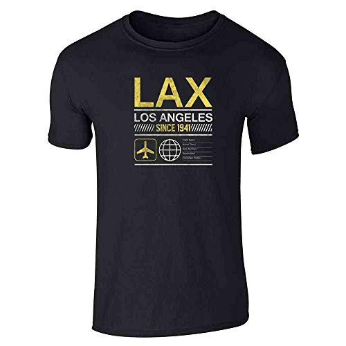 Pop Threads LAX Los Angeles International Airport Code Travel Black L Graphic Tee T Shirt for Men