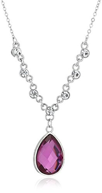 1928 Jewelry Silver Tone Purple Teardrop Adjustable Pendant Necklace 16 1928 Jewelry Silver Tone Purple Teardrop Adjustable Pendant Necklace 16