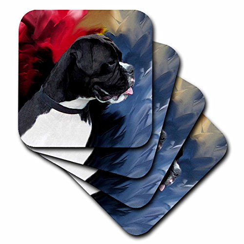 3dRose CST 3976 1 Black White Boxer Soft Coasters  Set of 4