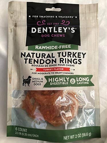 Dentleys Dog Chews Rawhide Free Natural Turkey Tendon Rings Turkey Flavor 1 Bag Six Rings