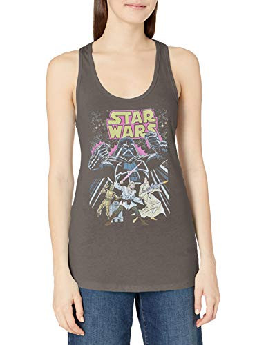 Star Wars Women s Comic Wars Ideal Racerback Graphic Tank Top  Charcoal  M