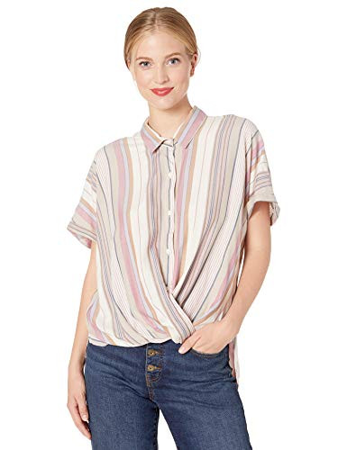 BCBGeneration Women s WRAP Hem Short SLV Woven TOP  Multi  XS