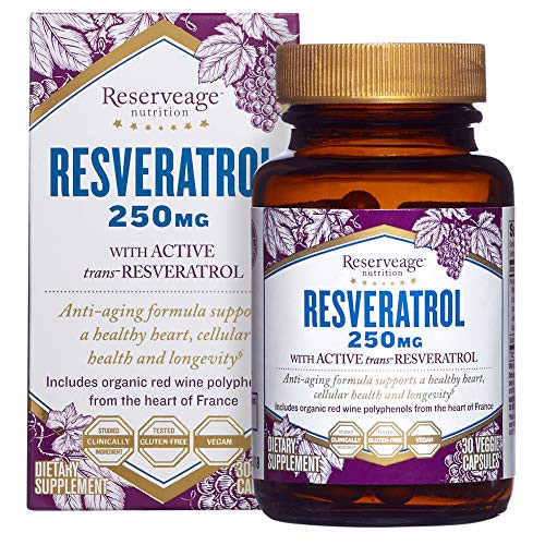 Reserveage  Resveratrol 250 mg  Antioxidant Supplement for Heart and Cellular Health  Supports Healthy Aging  Paleo  Keto  30 capsules  30 servings