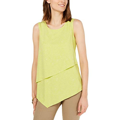 Alfani Womens Polka Dot Asymmetrical Tank Top Green L