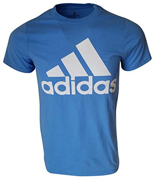 adidas Men s Badge of Sport Graphic Tee  Small  Light Blue White  Mesh Logo