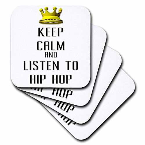 3dRose CST 120852 1 Gold Crown Keep Calm and Listen to Hip Hop Soft Coasters  Set of 4