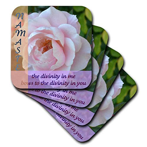 3dRose cst 42749 1 Namaste Pink Rose Inspirational Photography Spirituality Soft Coasters  Set of 4