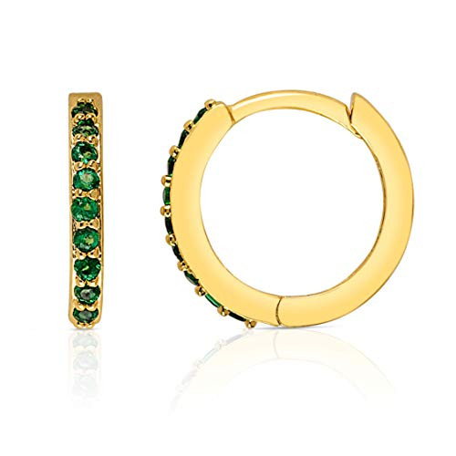 KISPER 18K Gold Plated Cubic Zirconia Cuff Earrings Huggie Hoop  Green KISPER 18K Gold Plated Cubic Zirconia Cuff Earrings Huggie Hoop  Green