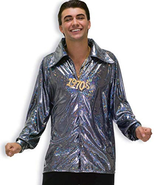 Forum Novelties Men s Plus Size 70 s Disco Fever Funkadelic Costume Shirt  Silver  Plus