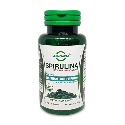 JUNOVEM 500 mg or 1000 mg Organic 100 Spirulina Tablets Natural Superfood Non GMO  500 mg x 180 Count