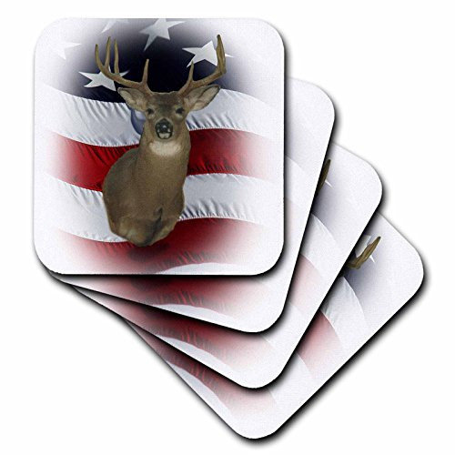 3dRose CST 155265 1 Misty Haze Whitetail Buck American Flag Deer Soft Coasters  Set of 4