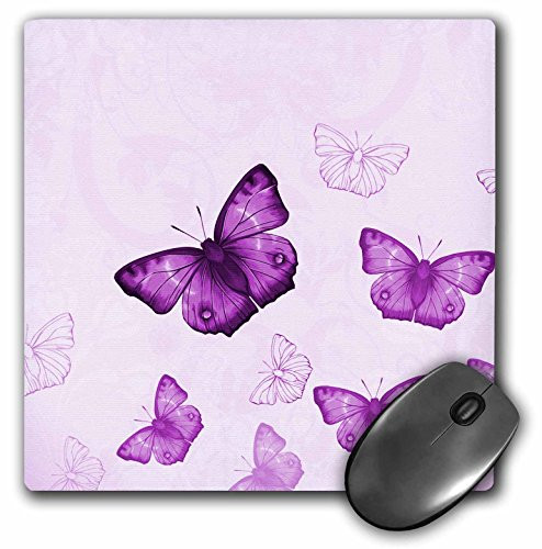 3Drose LLC 8 X 8 X 0 25 Inches Mouse Pad  Pretty Purple Flying Butterflies Pattern with Butterfly Silhouettes  Mp 112029 1