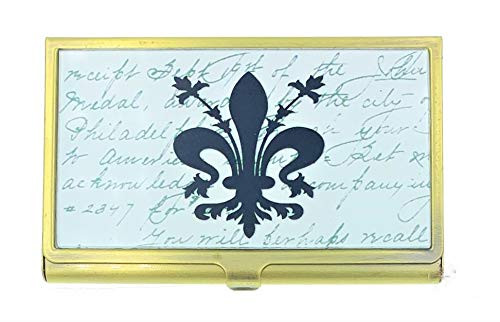 Value Arts Fleur De Lis Business Card Case  Brass and Glass