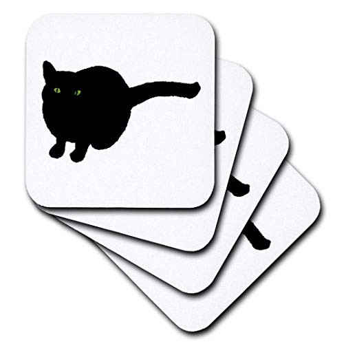 3dRose CST 165761 1 Painting of a Black Cat with Green Eyes for Halloween Soft Coasters  Set of 4