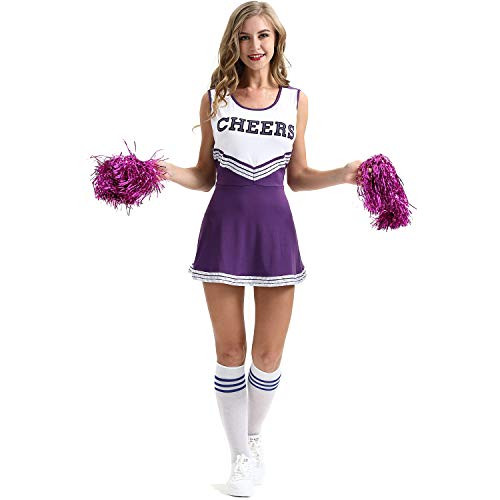 ZTie Women s School Girls Musical Party Halloween Cheerleader Costume Fancy Dress Uniform Outfit  S  Purple