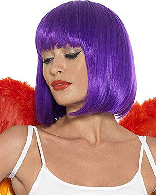 Short Bob Wigs Purple Wig for Women with Bangs Straight Synthetic Wig Natural As Real Hair 12  with Wig Cap BU027PR