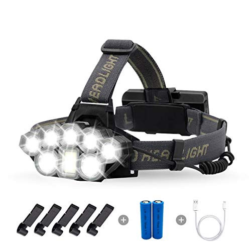 Briignite Rechargeable Headlamp  8 LED High Lumen Headlamp Flashlight 6 Modes with White Red Lights  18650 USB Rechargeable Waterproof Headlight Flashlight for Camping  Hiking  Cycling  Outdoors