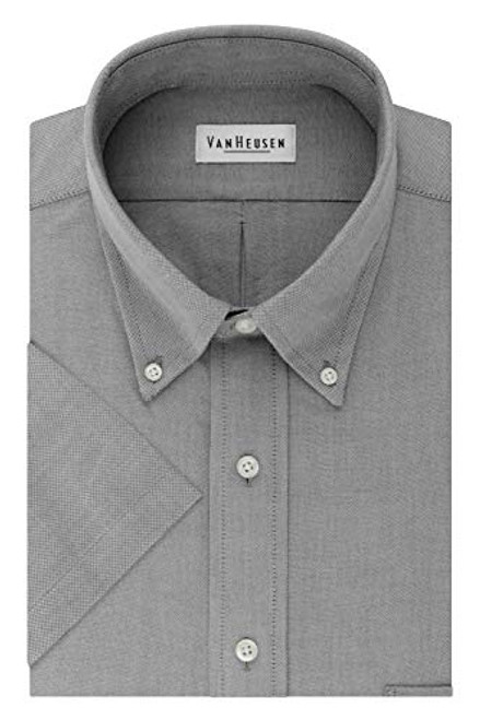 Van Heusen Men s Short Sleeve Oxford Dress Shirt  Greystone  Large